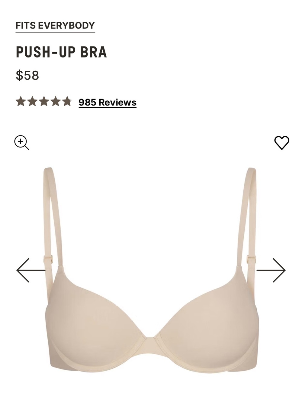 Skims Fits Everybody Push Up Bra 36A